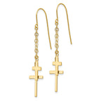 14K Gold Dangle Cross Earrings with Polished Finish for Women