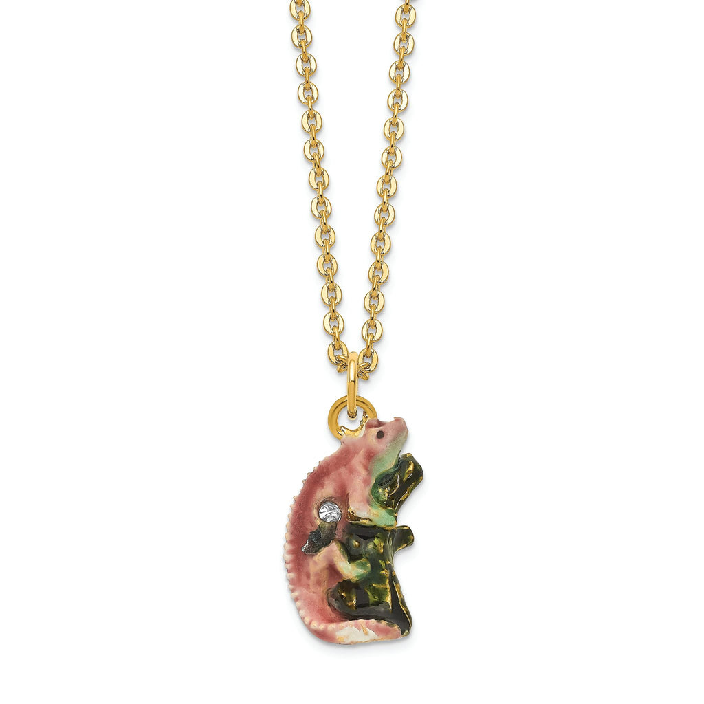 Luxury Giftware by Jere Pewter Bejeweled Crystals Gold-tone Enameled CAMILLE Chameleon Trinket Box with Matching 18 Inch Necklace