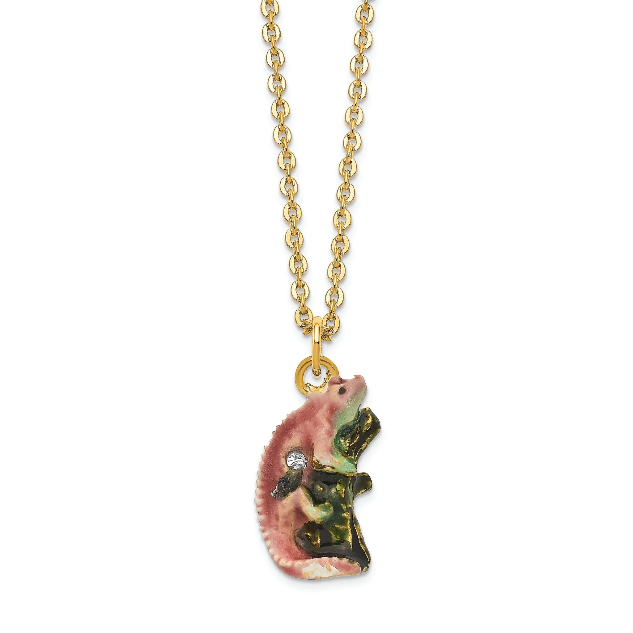 Luxury Giftware by Jere Pewter Bejeweled Crystals Gold-tone Enameled CAMILLE Chameleon Trinket Box with Matching 18 Inch Necklace