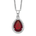 Sterling Silver Rhodium Polished Garnet & CZ Necklace