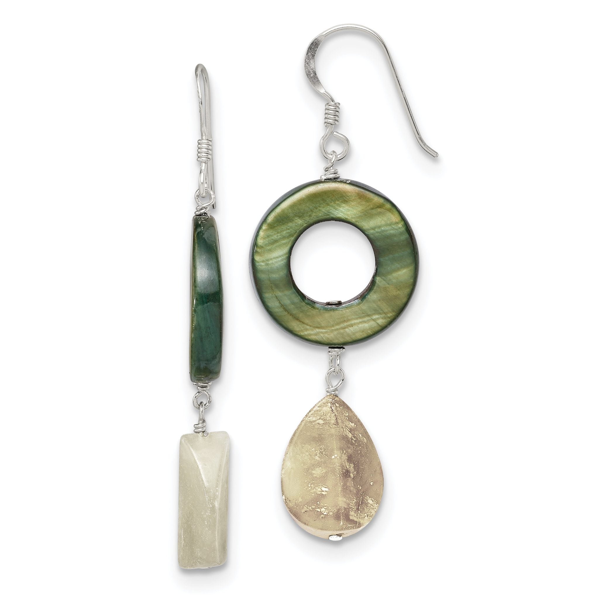Sterling Silver Polished Jade & Green Mother of Pearl Dangle Earrings Main image