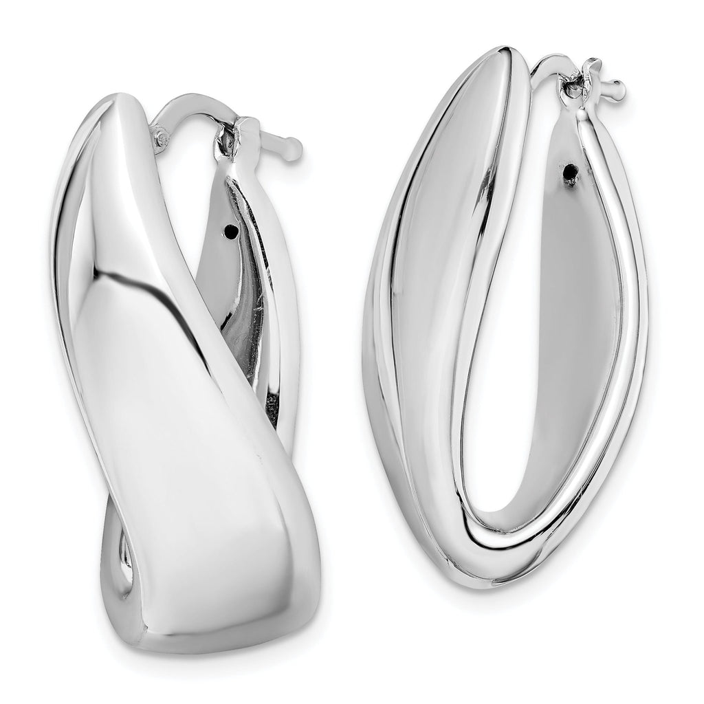 Sterling Silver Polished Twist Hollow Oval Hoop Earrings 30mm Elegant Design