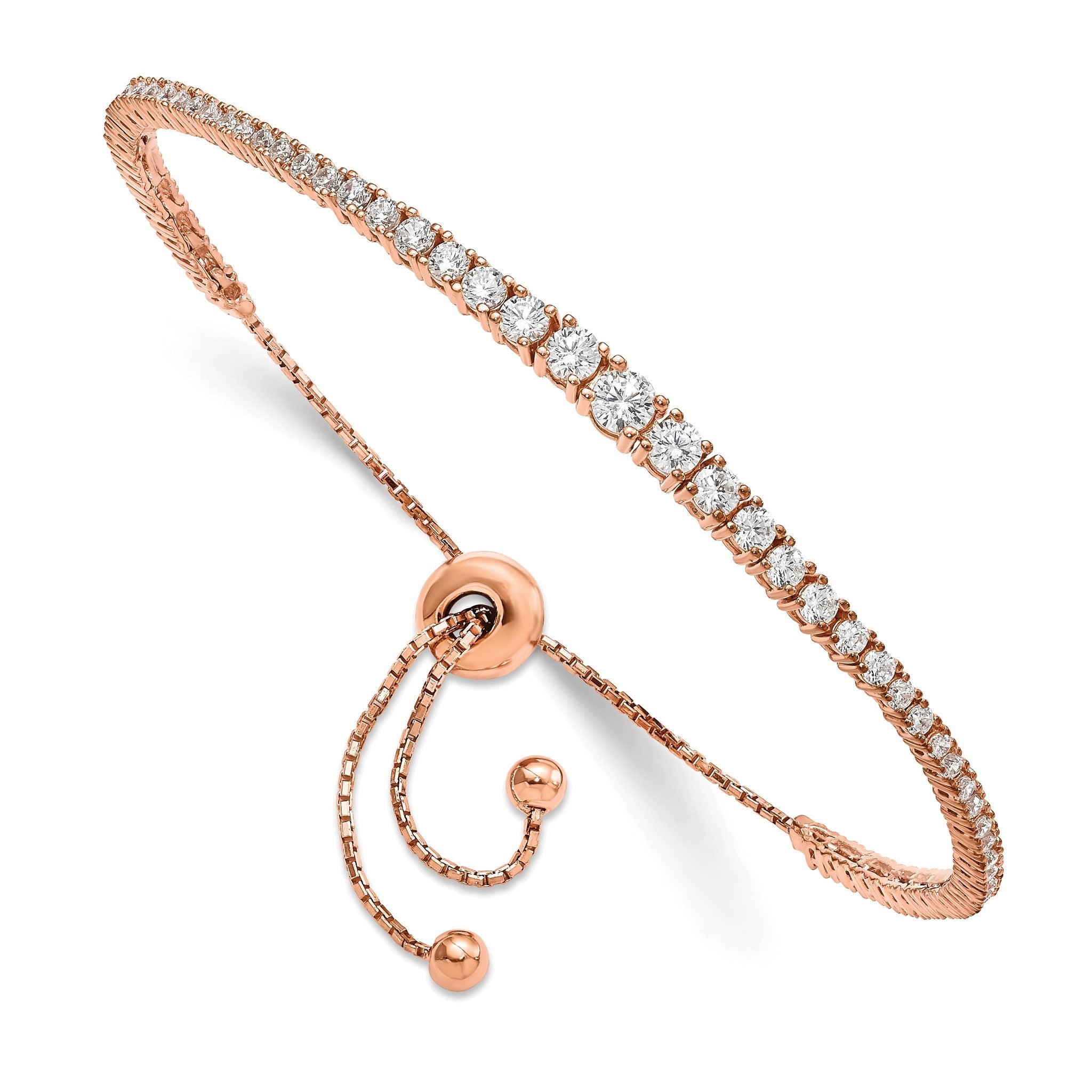 Sterling Shimmer Sterling Silver Rose-tone Flash Rose Gold-plated 67 Stone Graduated CZ Adjustable 5 inch up to 9 inch Bracelet Main image