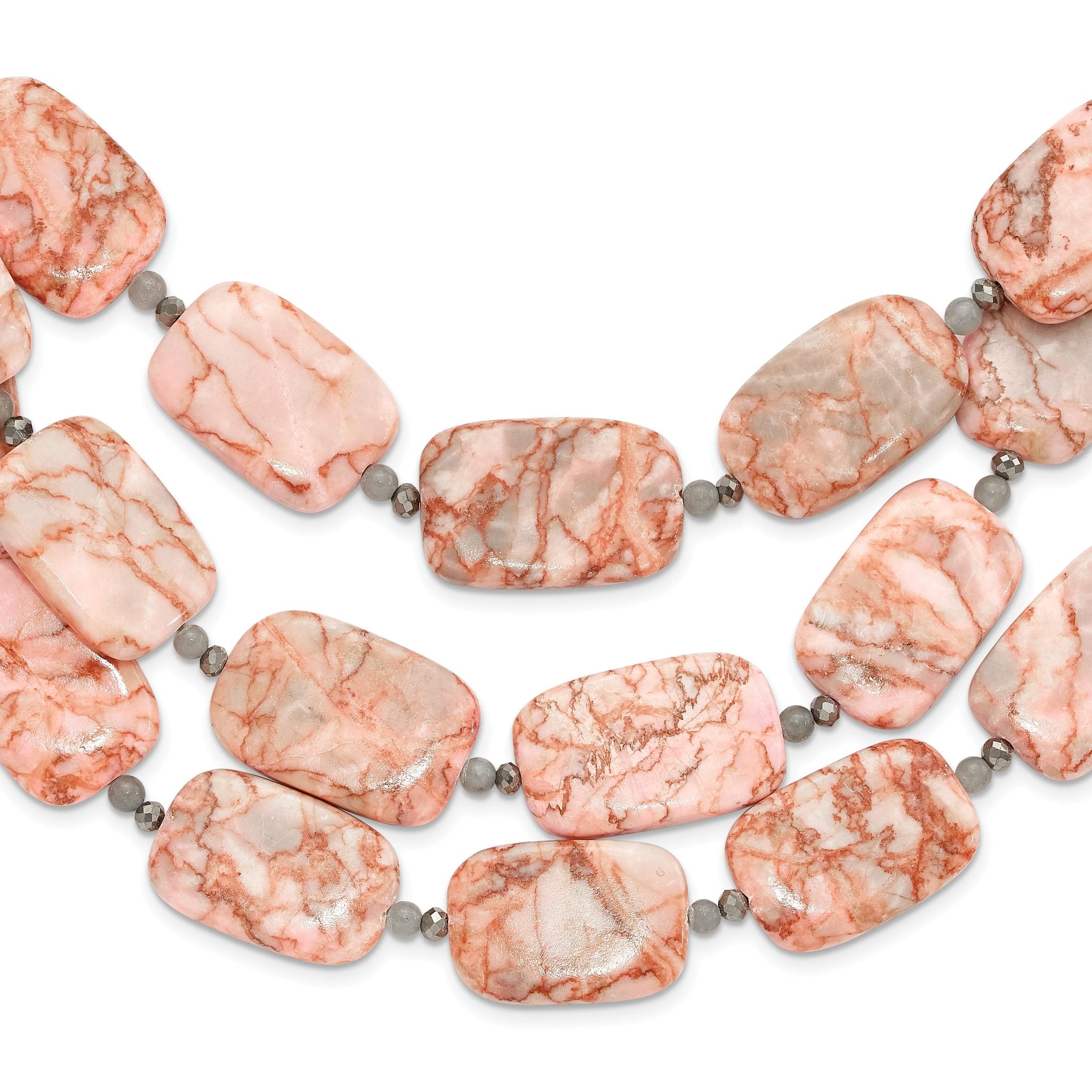 Sterling Silver Jasper, Quartz and Crystal 3 Strand 2in ext Necklace Main image
