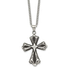 Stainless Steel Antiqued Polished and Textured Cross 24in Necklace