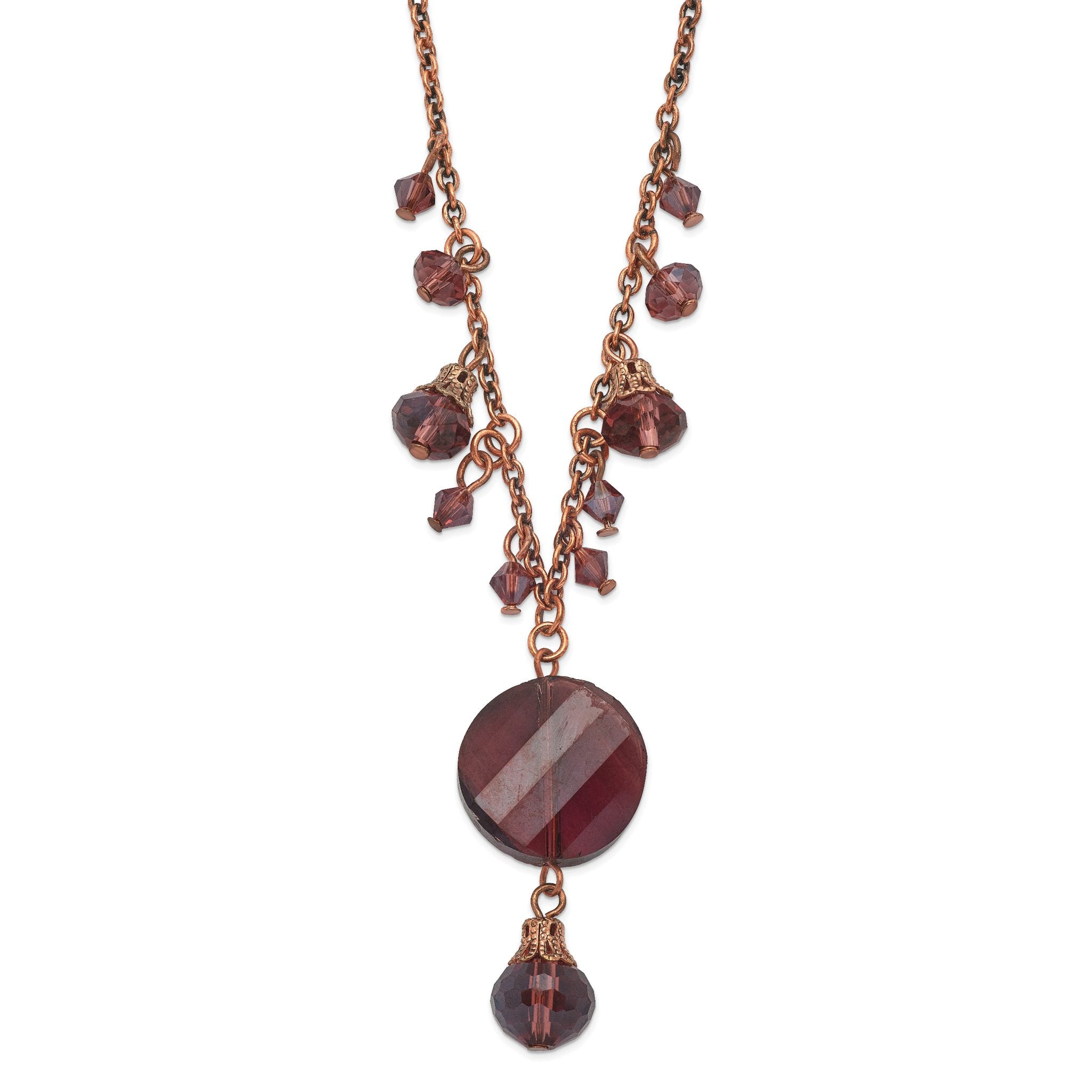 1928 Jewelry Rose-tone Purple Faceted Glass Dangle Beads 16 inch Necklace with 3 inch extension Main image