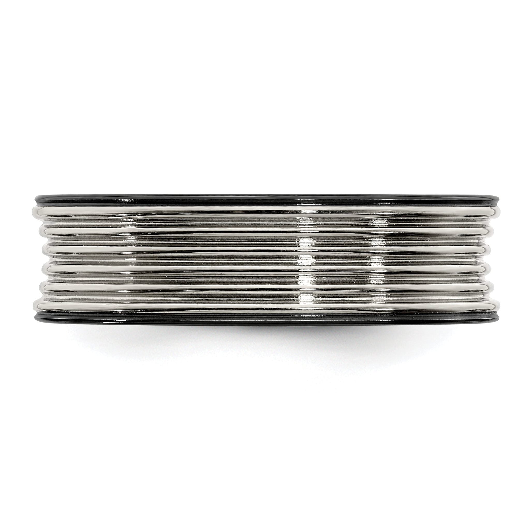 Grooved Concave Wedding Band in Black Titanium & Titanium, 7mm
