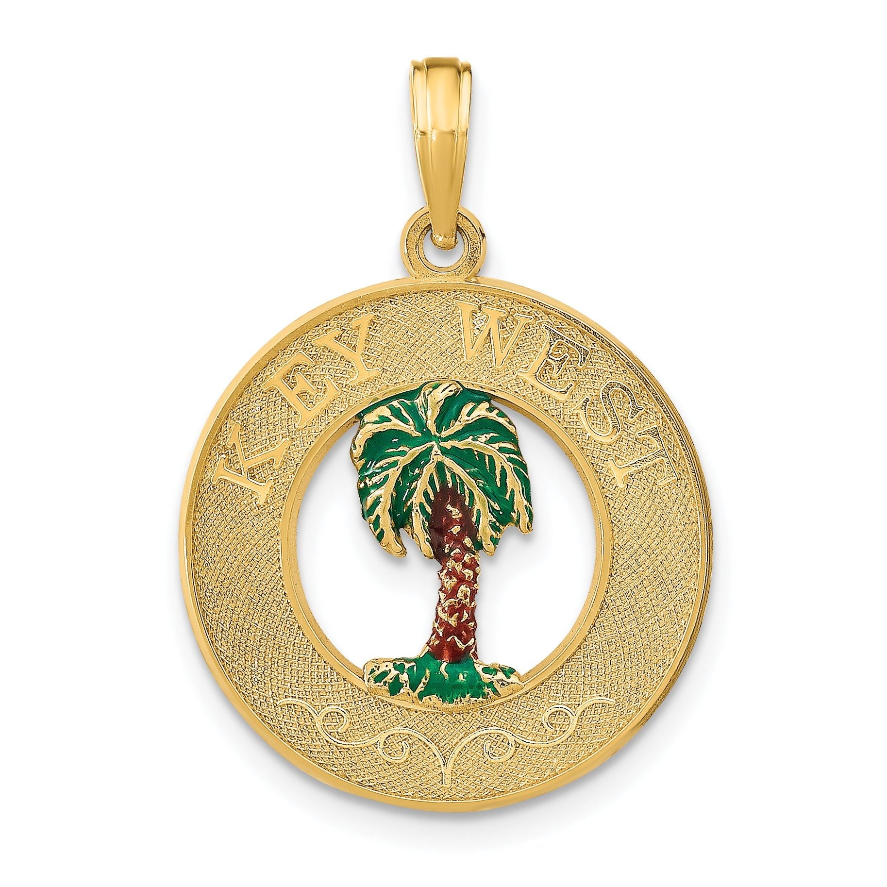 14K KEY WEST Enameled Palm Tree Circle Charm Main image