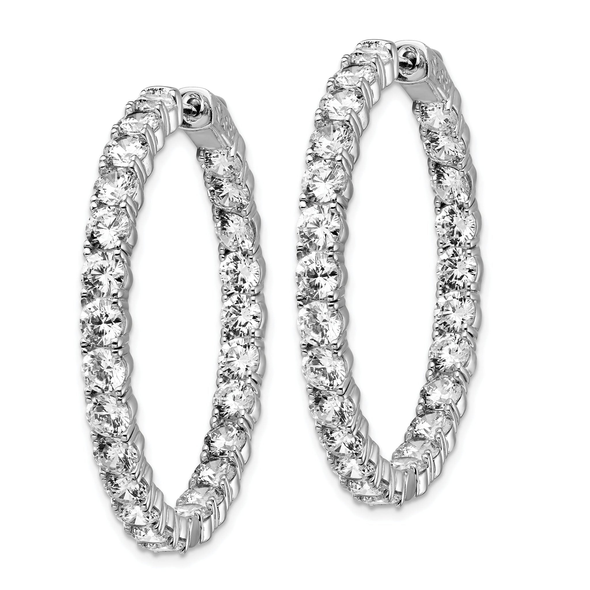 Sterling Shimmer Sterling Silver Rhodium-plated 50 Stone 3.75mm CZ In and Out Round Hinged Hoop Earrings Secondary image