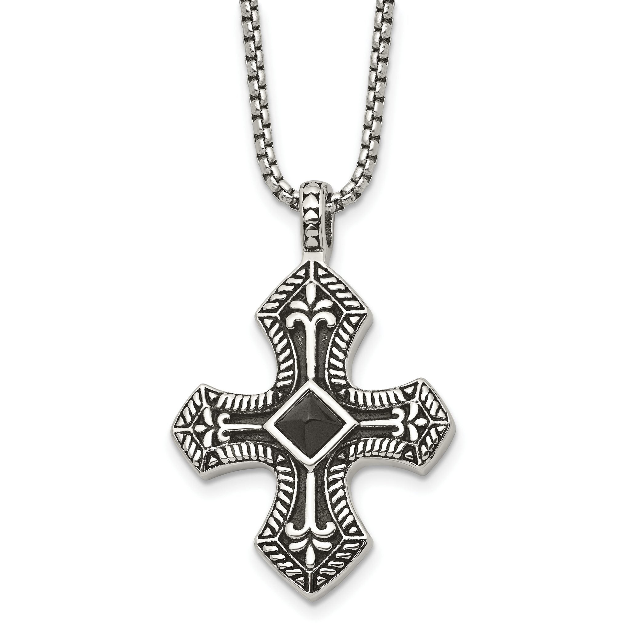 Black Agate Cross Necklace in Stainless Steel Main image