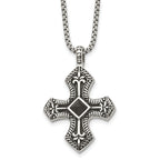 Black Agate Cross Necklace in Stainless Steel