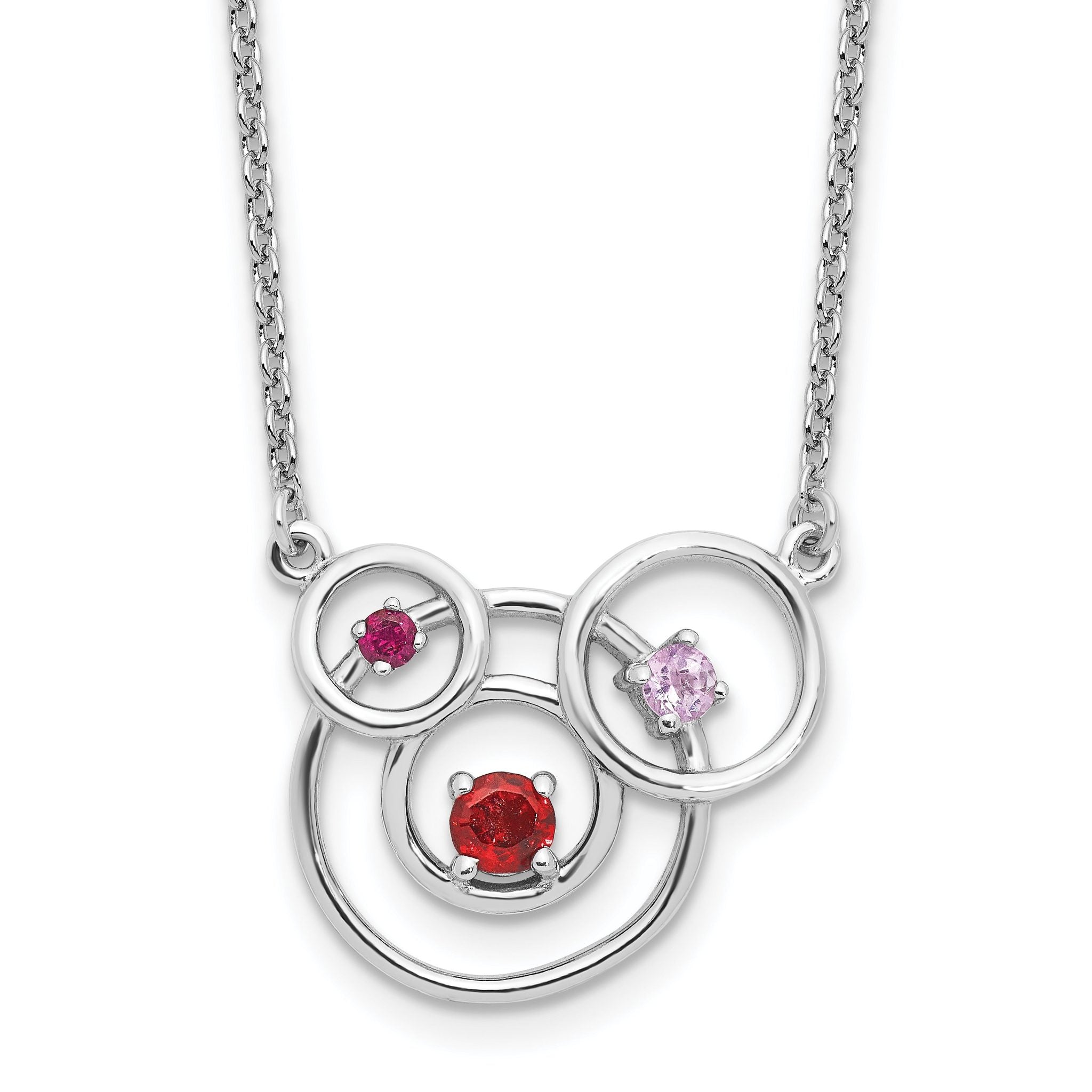 Sterling Silver Polished Amethyst, Garnet and Pink Tourmaline Circles with 2 Inch Extension Necklace Main image