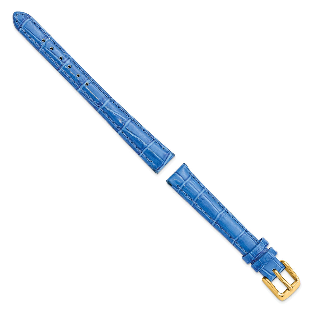 Blue Crocodile-Grain Chronograph Watch Band in Leather, 22mm