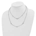 Sterling Silver Rhodium-plated CZ/Beaded 2-strand With 1in Ext. Necklace