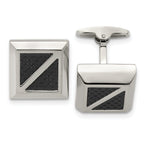 Carbon Fiber Inlay Square Cufflinks in Stainless Steel