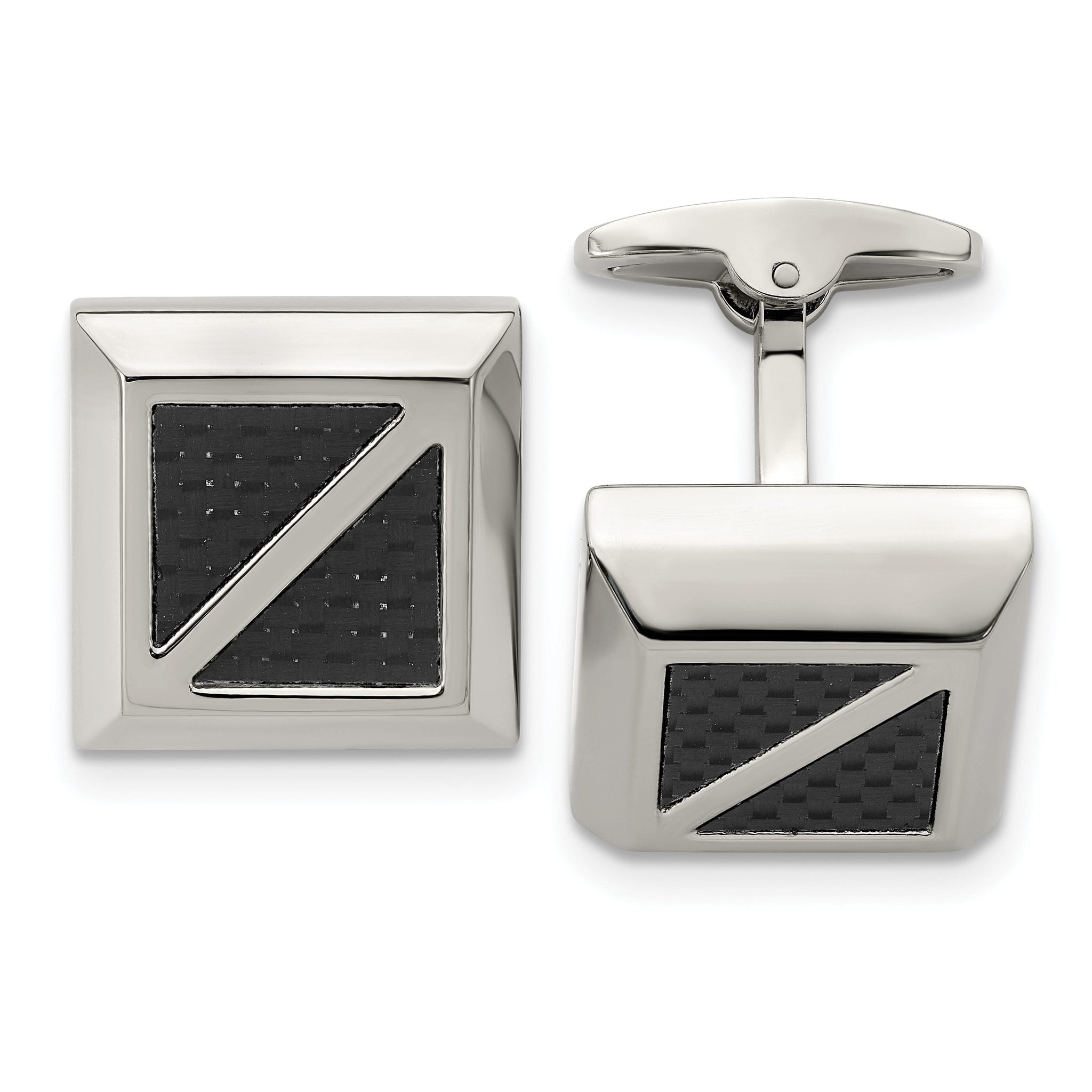 Carbon Fiber Inlay Square Cufflinks in Stainless Steel