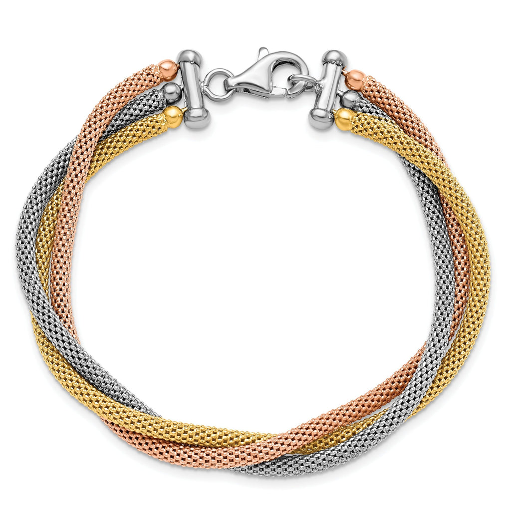 Sterling Silver Rose and Yellow Gold-plated w/ rhodium-pl Bracelet