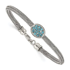 Stainless Steel Polished and Textured Blue Crystal Bracelet for Women