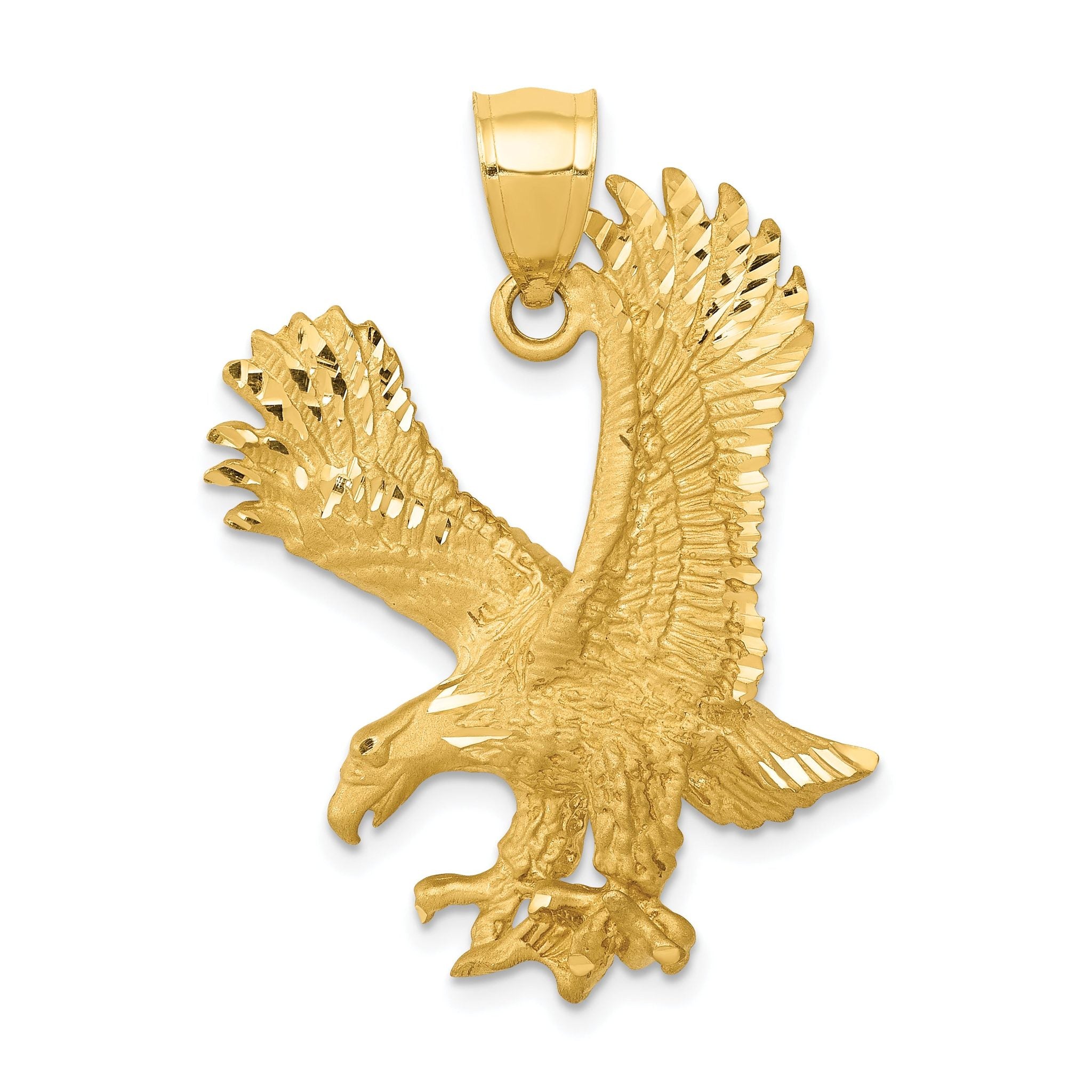 14K Gold Satin Diamond-Cut Eagle Pendant for Men  Solid, Textured Finish