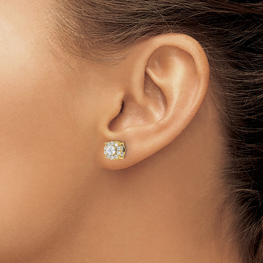 14K Yellow Gold 1 1/2 ct Lab-Created Diamond VS/SI+ G+ Halo Earrings