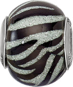 Sterling Silver Black & White Striped Glass Bead Polished Finish Elegant Style