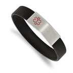 Stainless Steel Brushed with Red Enamel Black Silicone Stretch Medical ID Bracelet