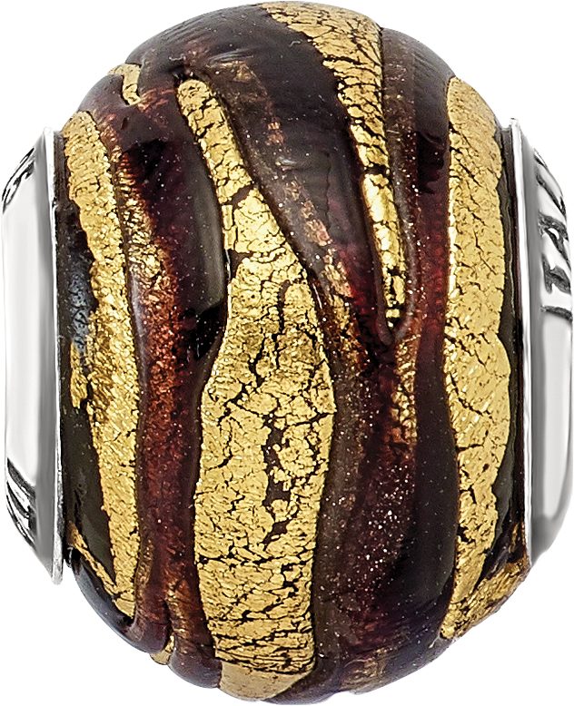 Sterling Silver Italian Glass Bead with Brown & Gold Polished Finish Versatile and Elegant