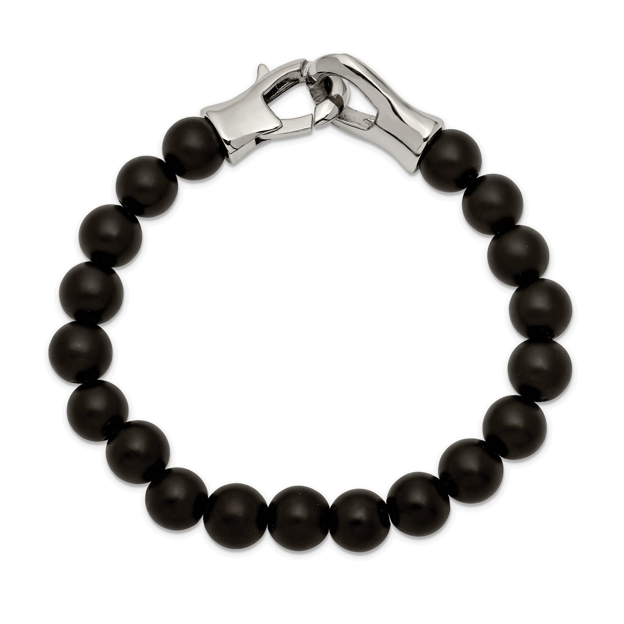 Stainless Steel Polished Black Agate Beaded Bracelet for Men Secondary image