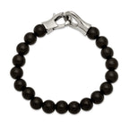 Stainless Steel Polished Black Agate Beaded Bracelet for Men