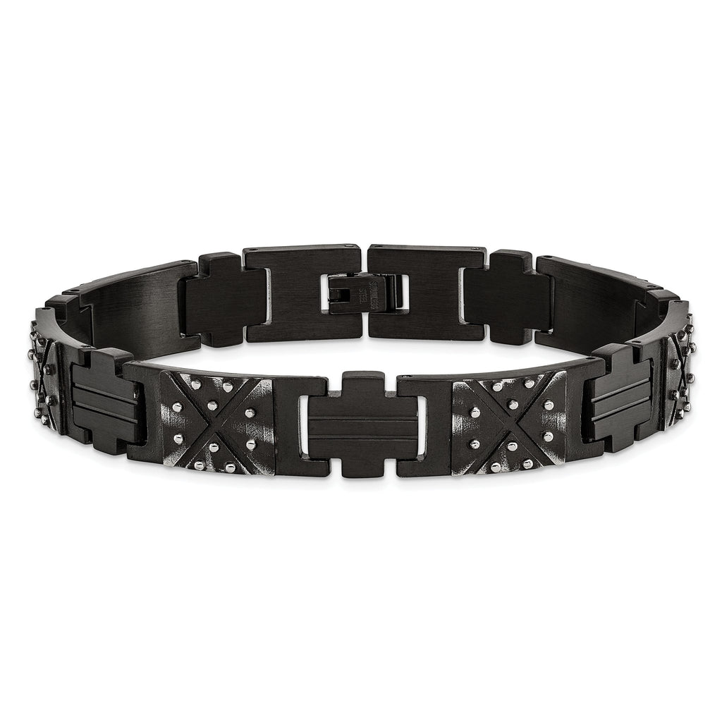 Stainless Steel Antiqued and Brushed Black IP-plated Link Bracelet for Men
