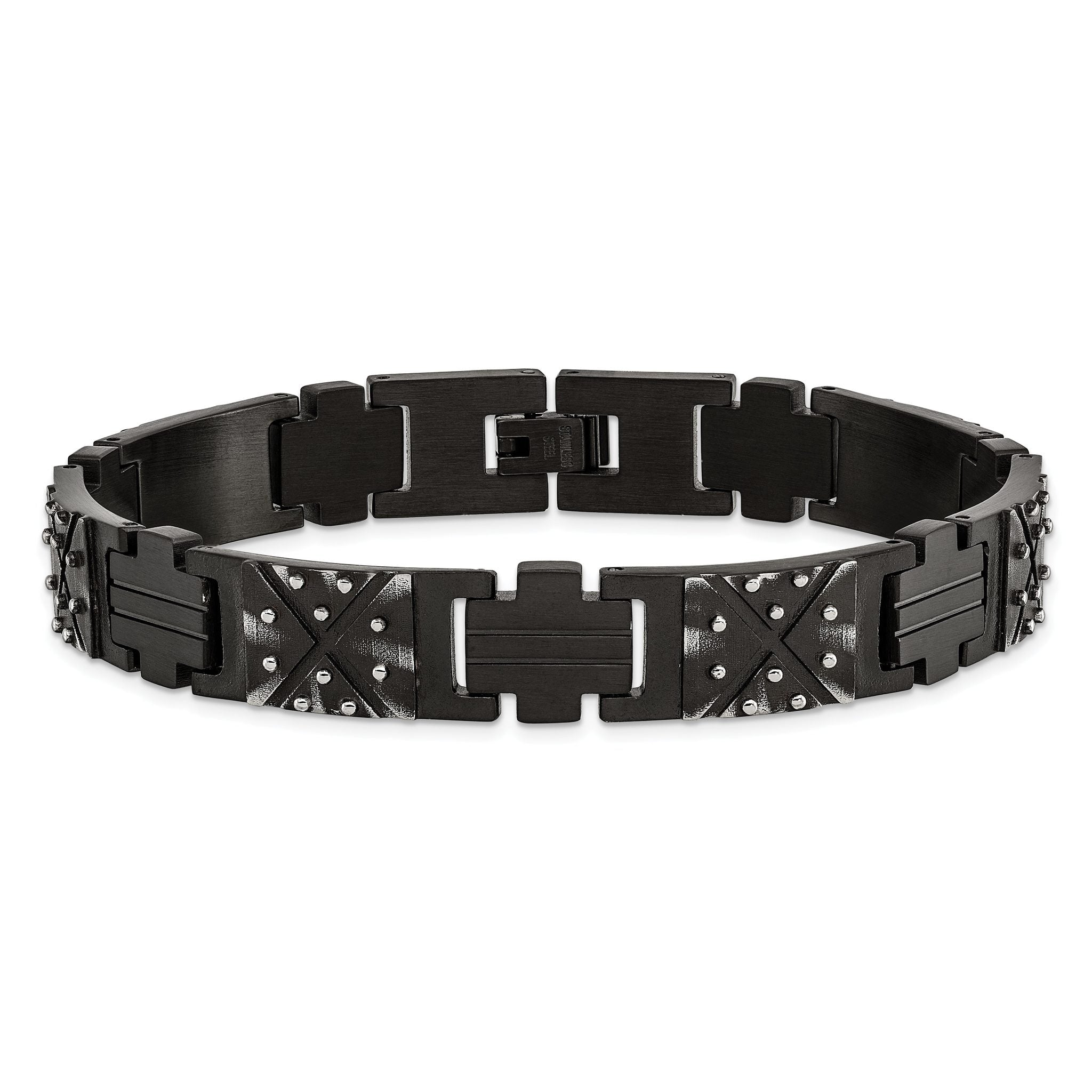 Stainless Steel Antiqued and Brushed Black IP-plated Link Bracelet for Men
