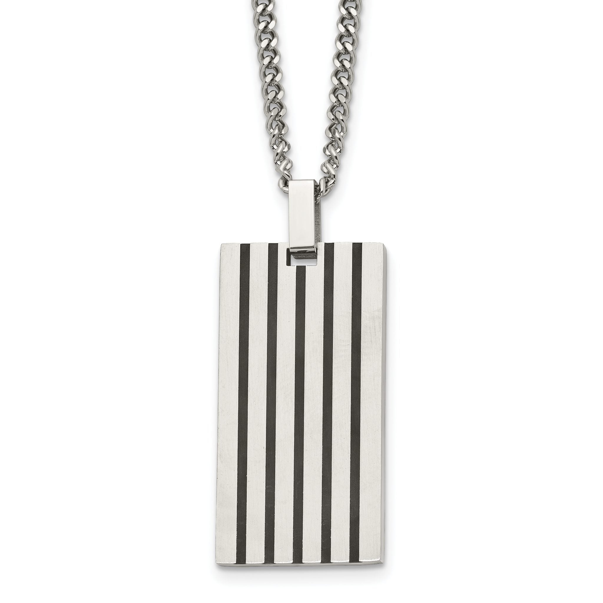 Chisel Stainless Steel Brushed with Black Rubber Inlay Rectangle Dog Tag on a 22 inch Curb Chain Necklace Main image