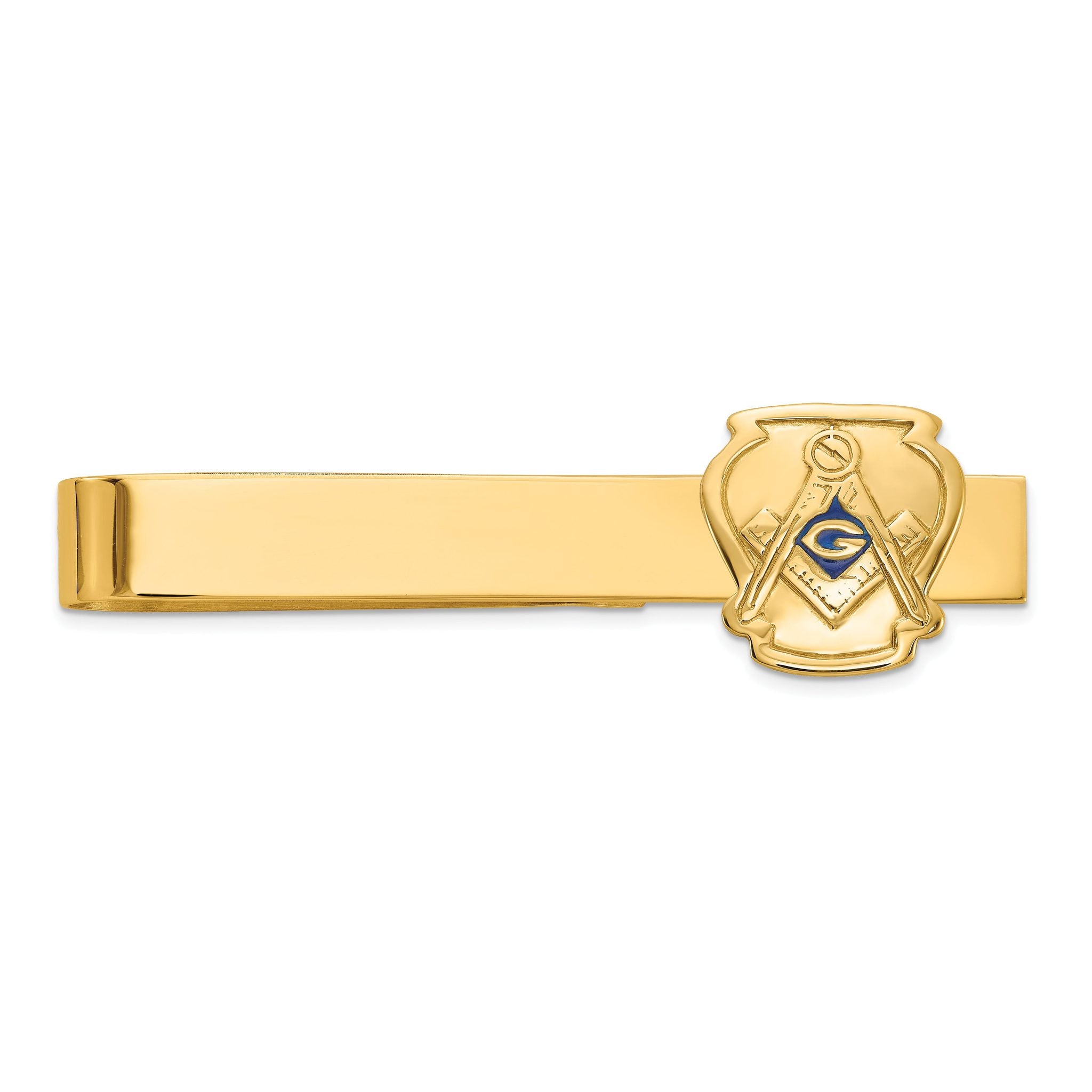 14k Men's Polished and Textured with Blue Enamel Masonic Medium Tie Bar Main image