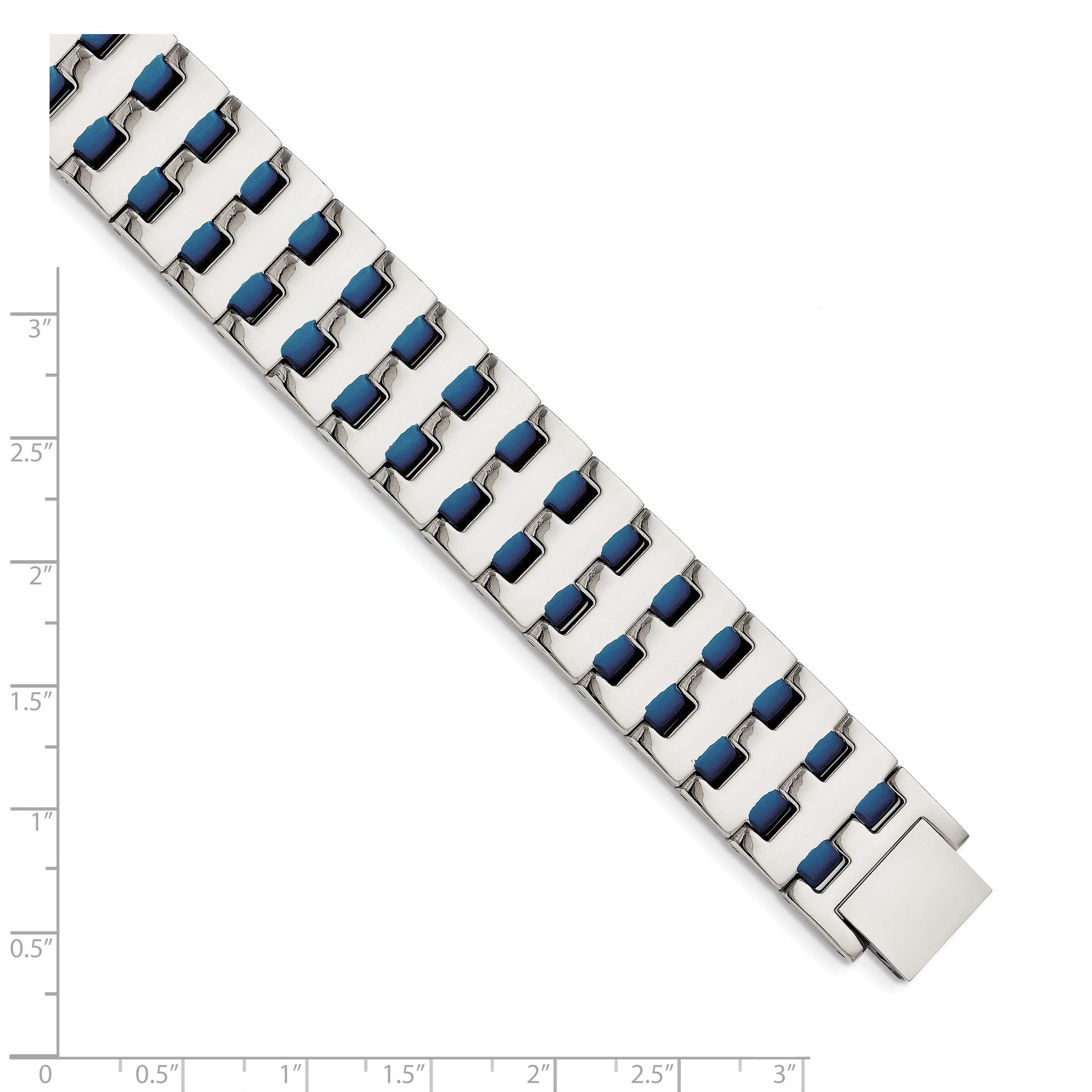Stainless Steel Polished Blue IP-plated Link Bracelet for Men