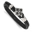 Stainless Steel Antiqued & Polished with Cubic Zirconia Skull Leather Bracelet for Men