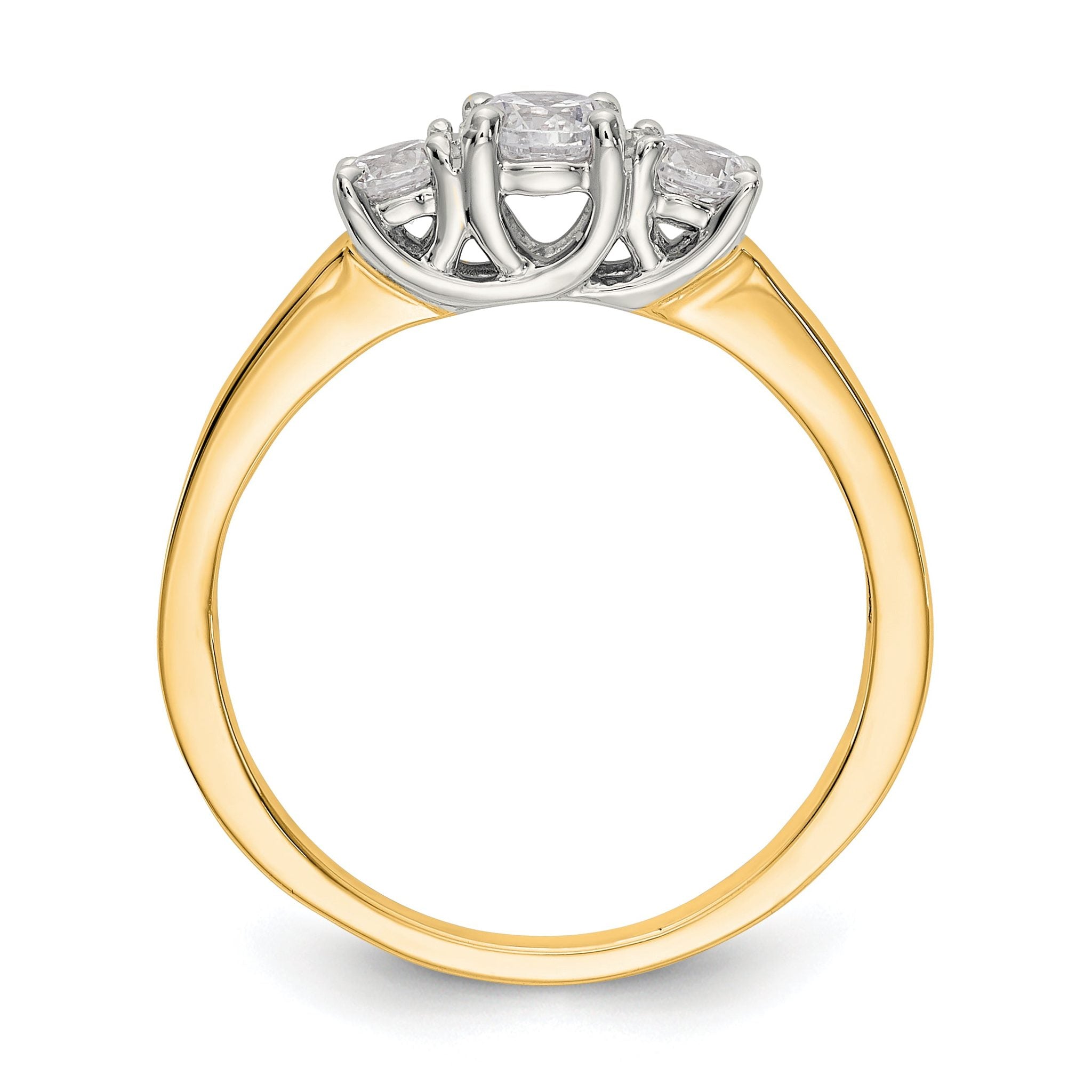 14K Two-tone 3-Stone (Holds 1/4 carat (4.1mm) Round Center) Includes 2-3.2mm Round Side Diamonds Semi-Mount Engagement Ring Secondary image