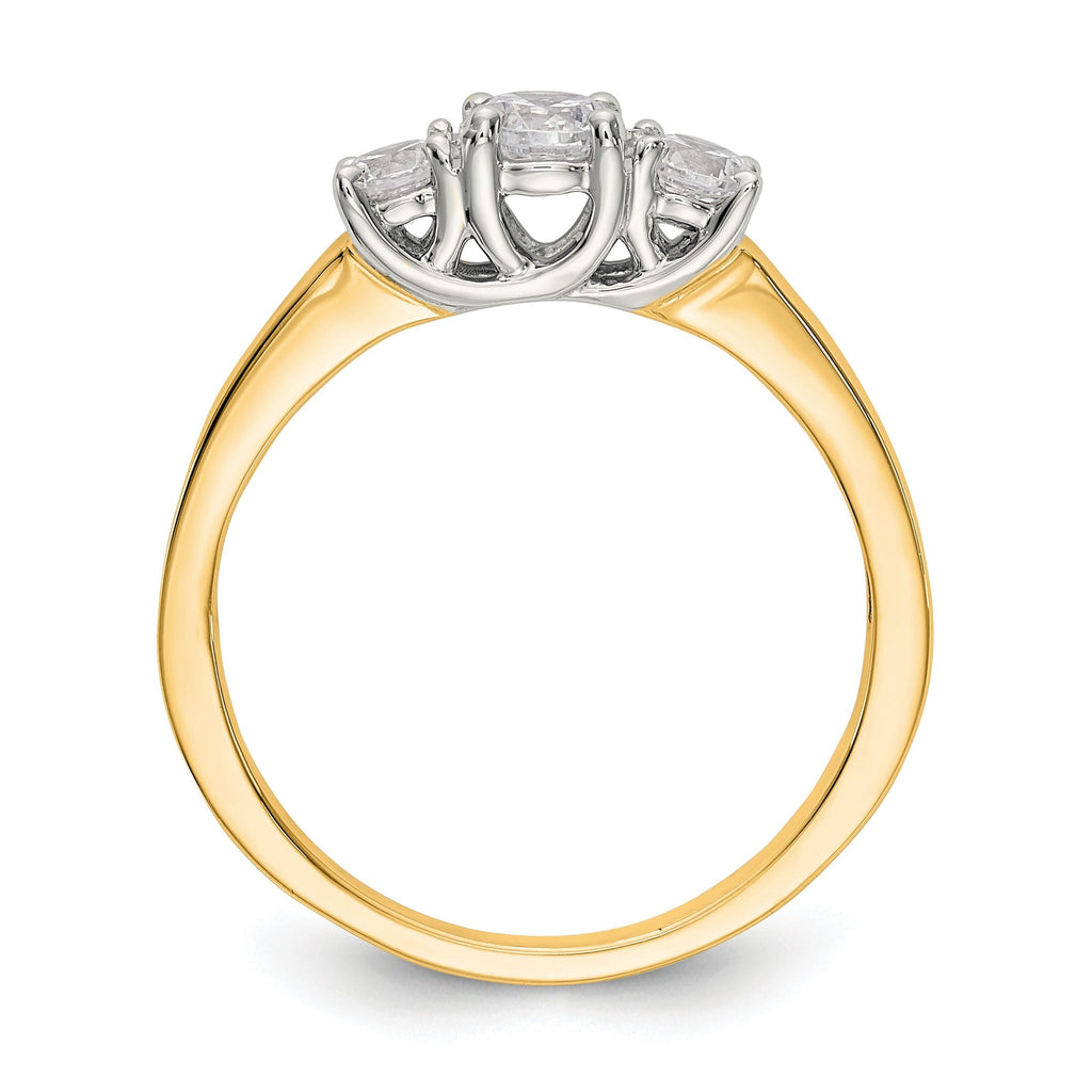 14K Two-tone 3-Stone (Holds 1/4 carat (4.1mm) Round Center) Includes 2-3.2mm Round Side Diamonds Semi-Mount Engagement Ring