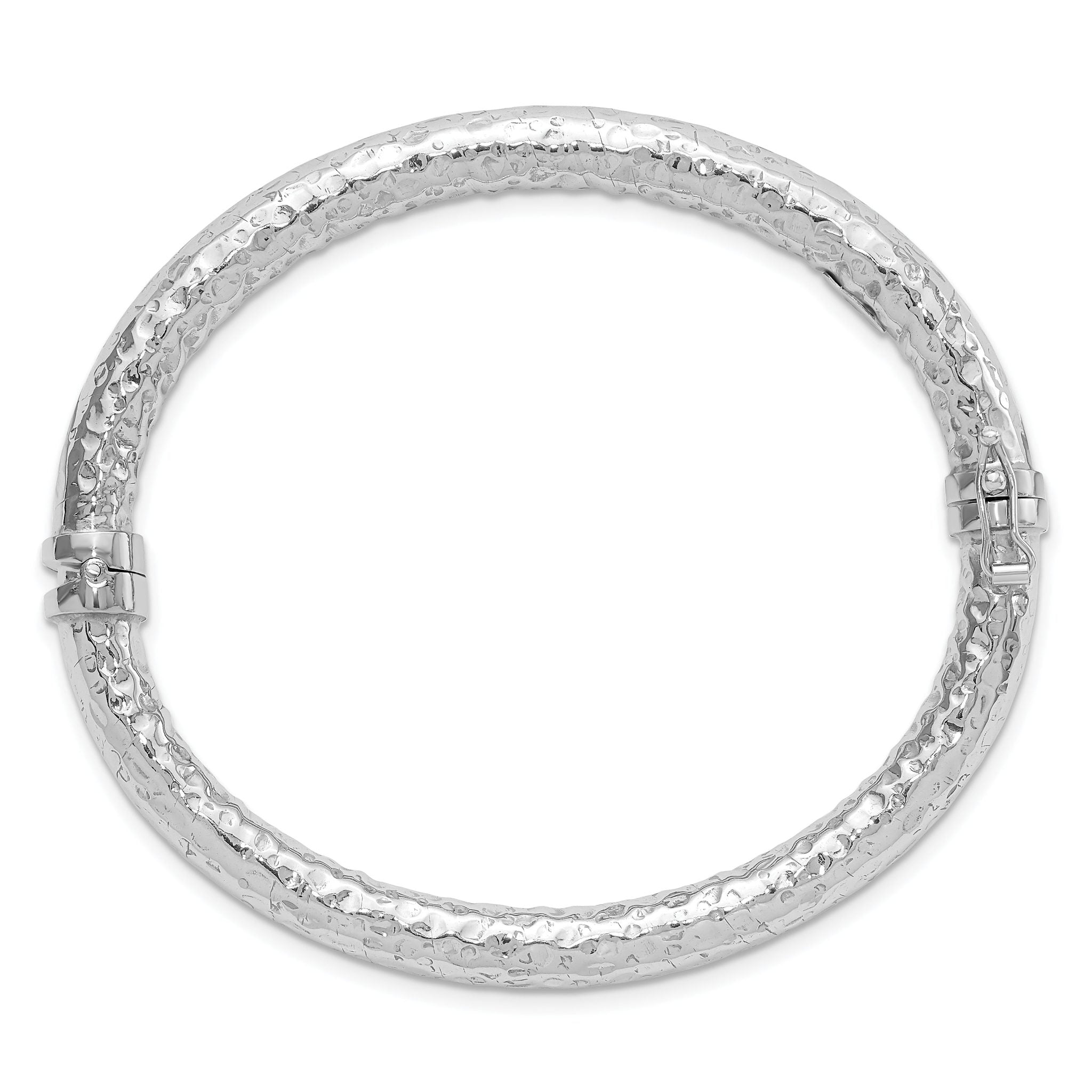 Sterling Silver Rhodium-plated Polished Hammered Bangle Secondary image