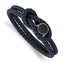 Stainless Steel Polished with Black Carbon Fiber Inlay Navy Blue Braided Leather Bracelet for Men