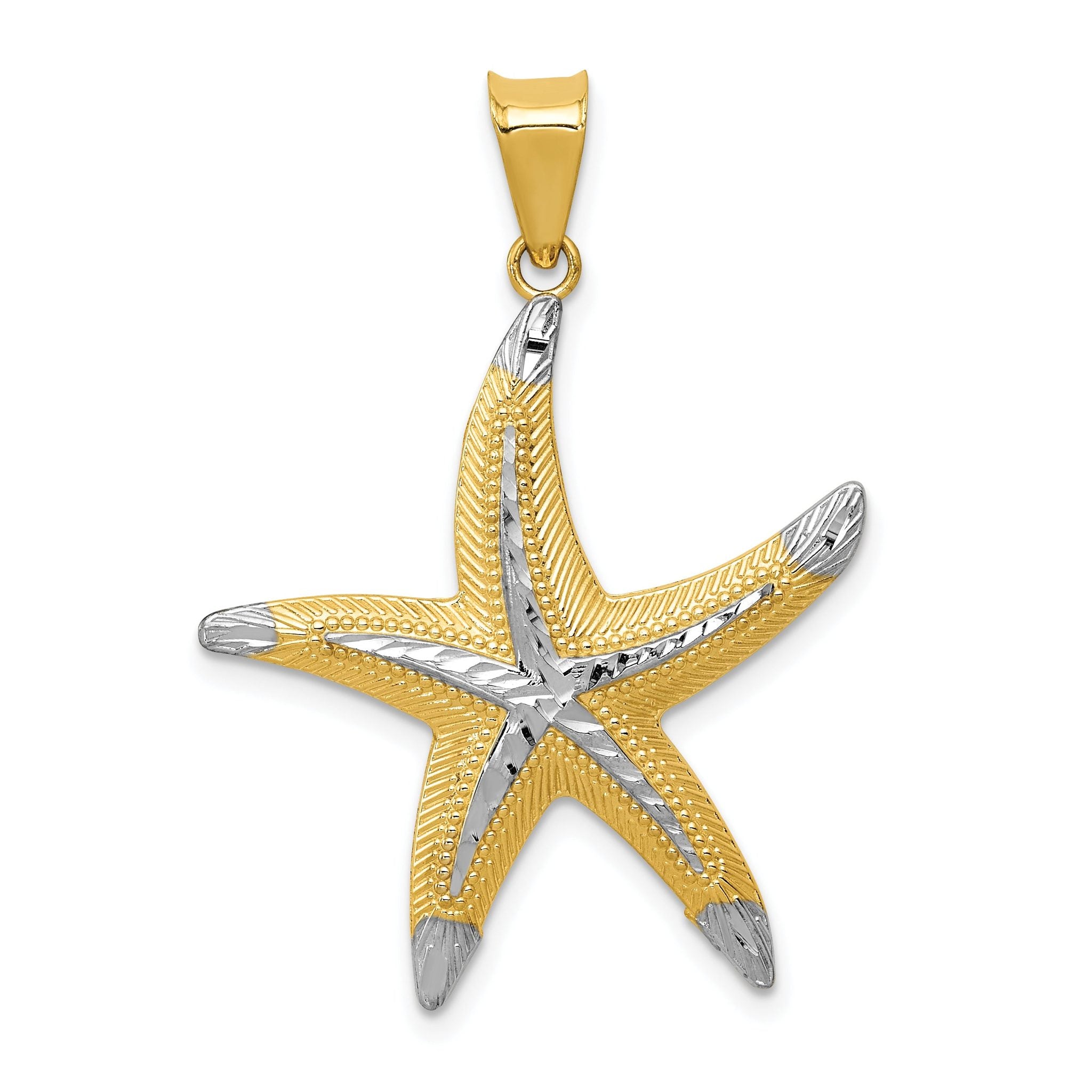 14K Gold Rhodium Diamond-Cut Starfish Pendant for Men  Polished Solid Design Main image