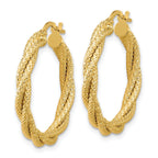 14K Polished and Textured Twisted Round Hoop Earrings