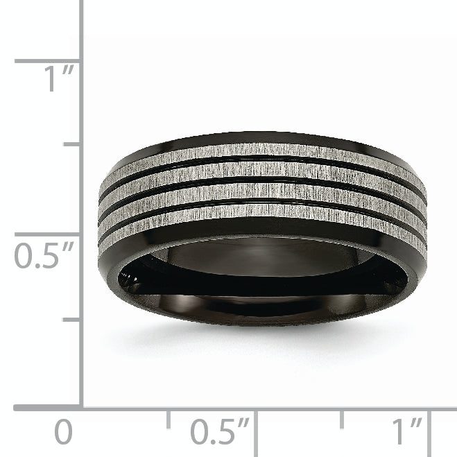 Striped Wedding Band in Black IP-Plated Titanium, 8mm