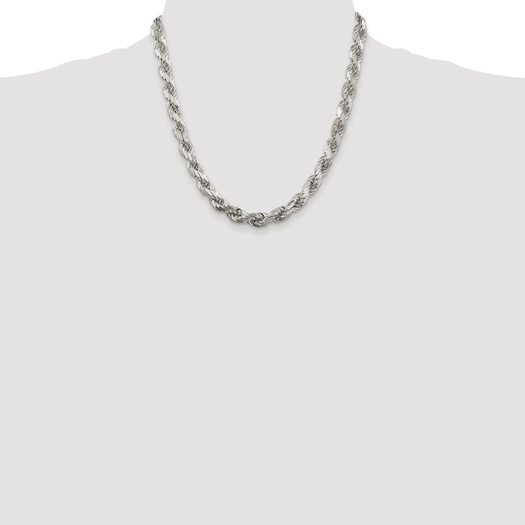 Sterling Silver Rhodium-plated 7.8mm Diamond-cut Rope Chain