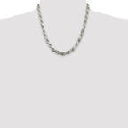 Sterling Silver Rhodium-plated 7.8mm Diamond-cut Rope Chain