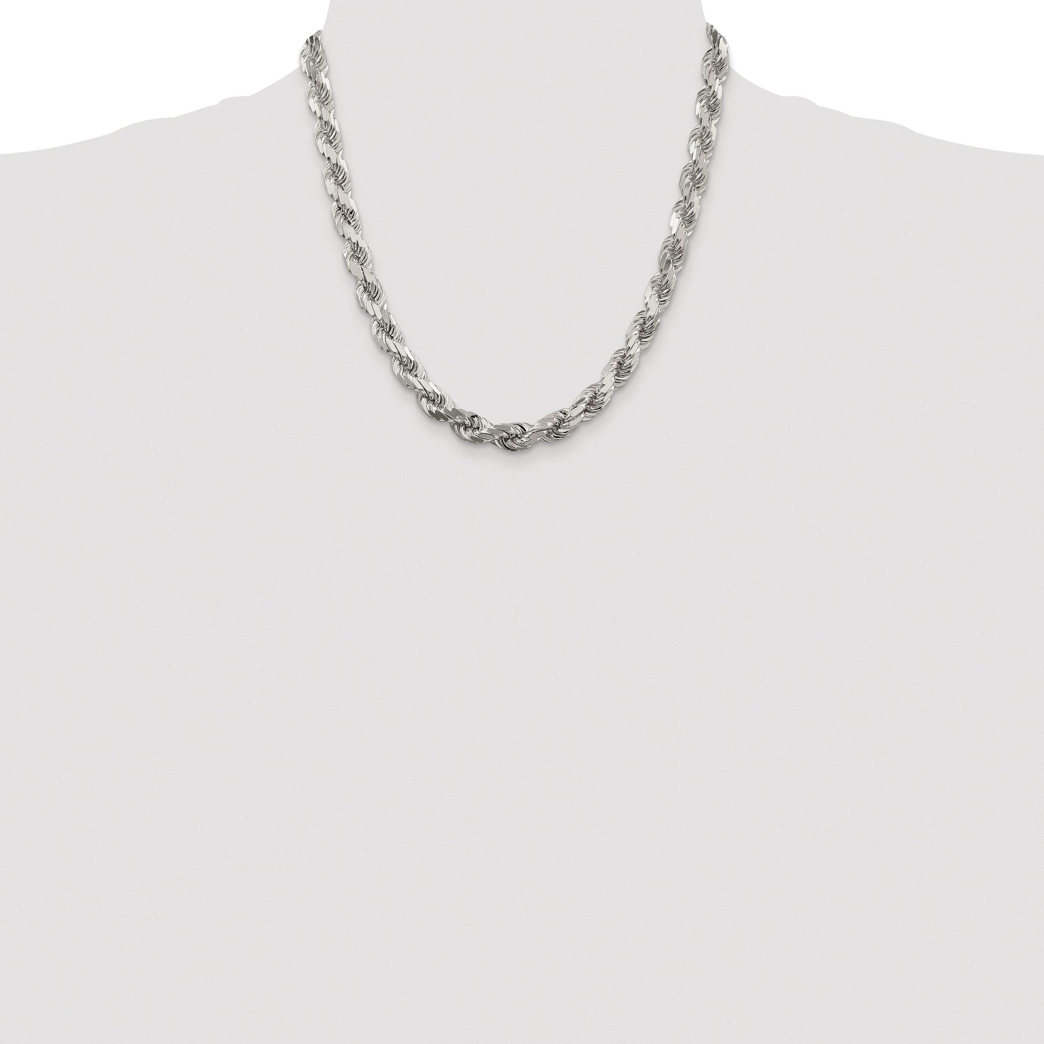 Sterling Silver Rhodium-plated 7.8mm Diamond-cut Rope Chain
