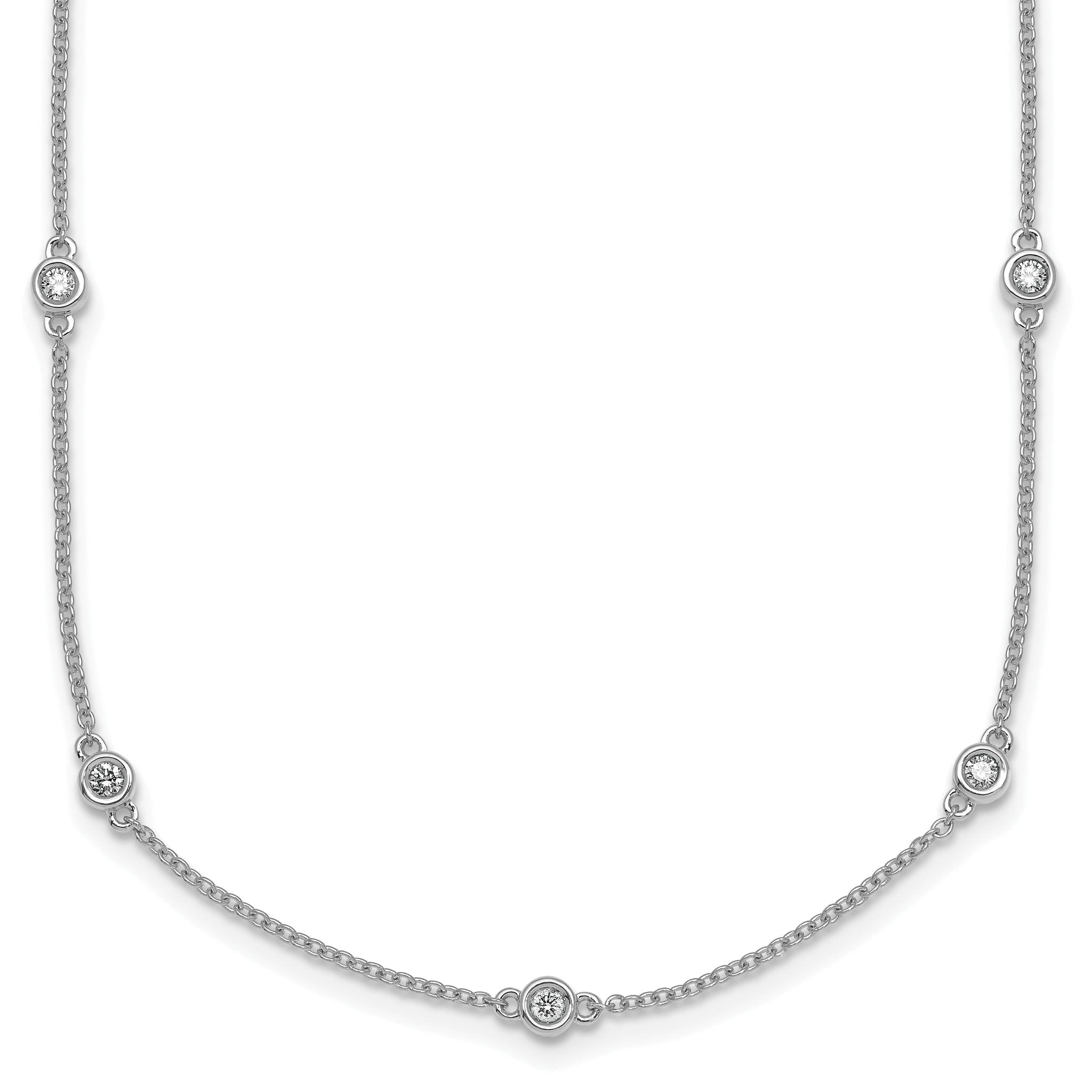 14k White Gold Complete 1/3 carat Bezel-set Diamond and Cable Chain 13-Station 16 inch Necklace Main image