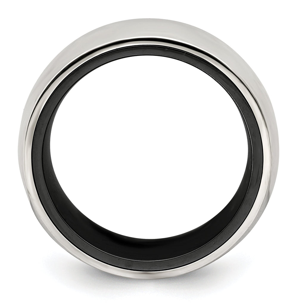 Domed Wedding Band in Black Titanium & Sterling Silver, 10mm
