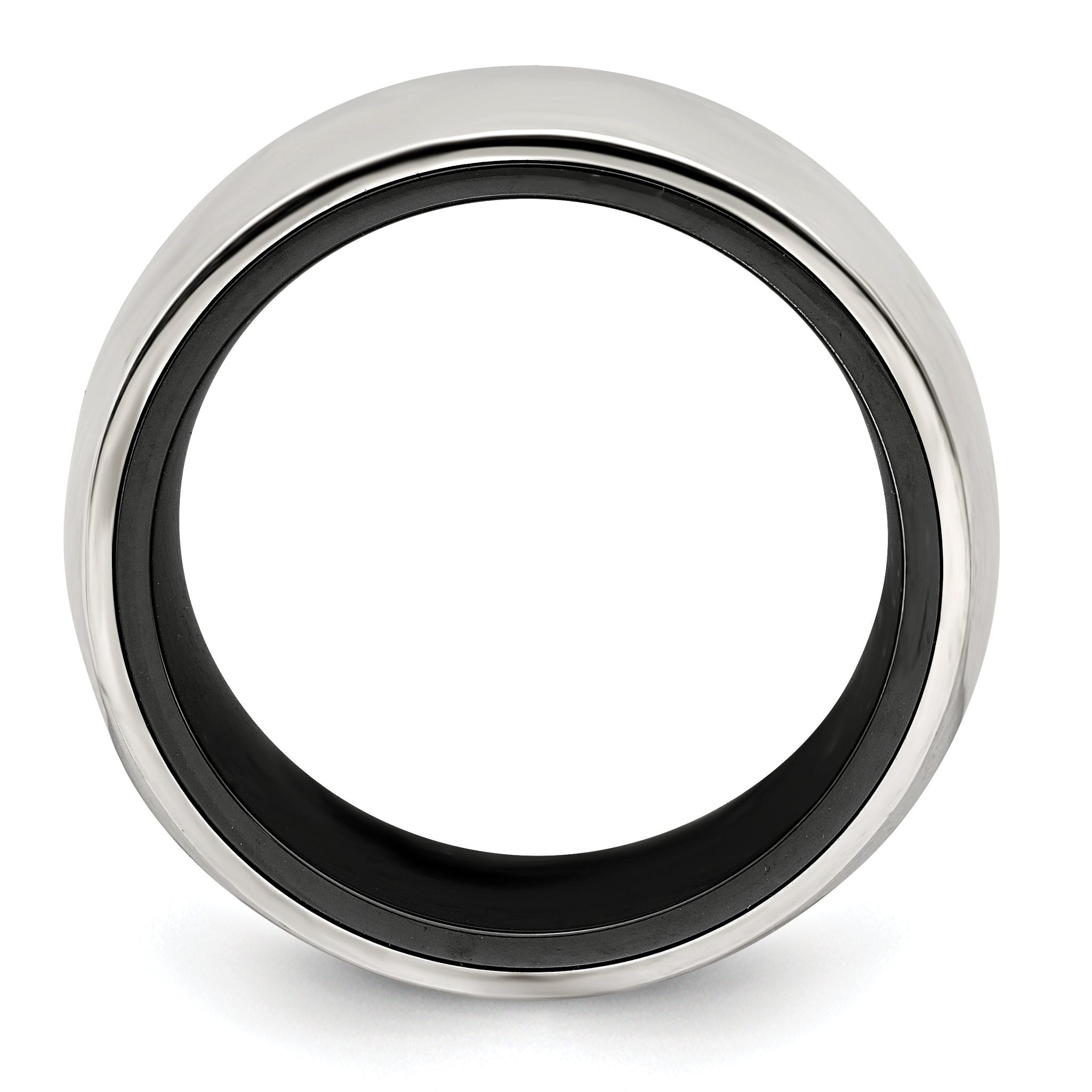 Domed Wedding Band in Black Titanium & Sterling Silver, 10mm