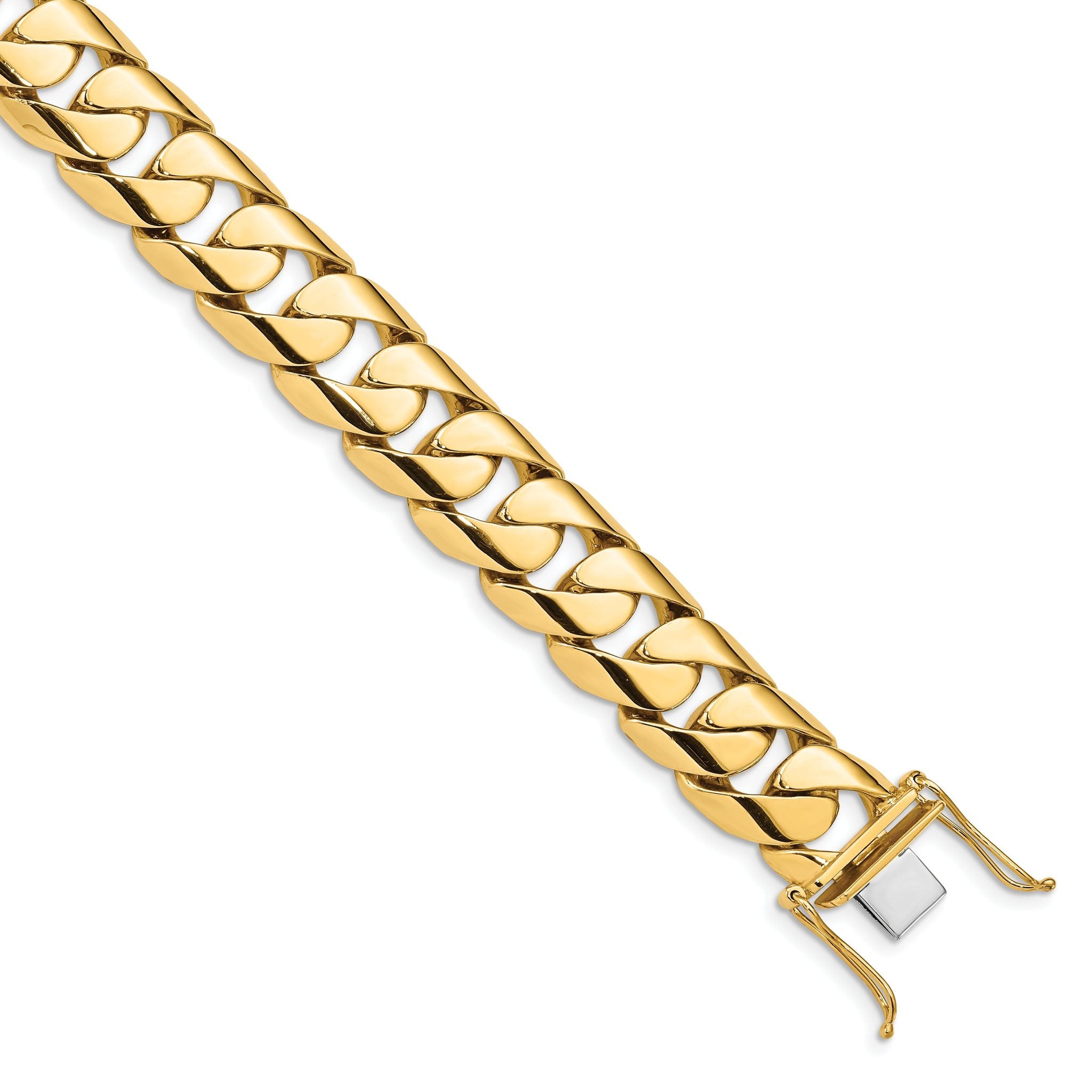 14K 9 inch 15.4mm Hand Polished Rounded Curb Link with Box Catch Clasp Bracelet Main image