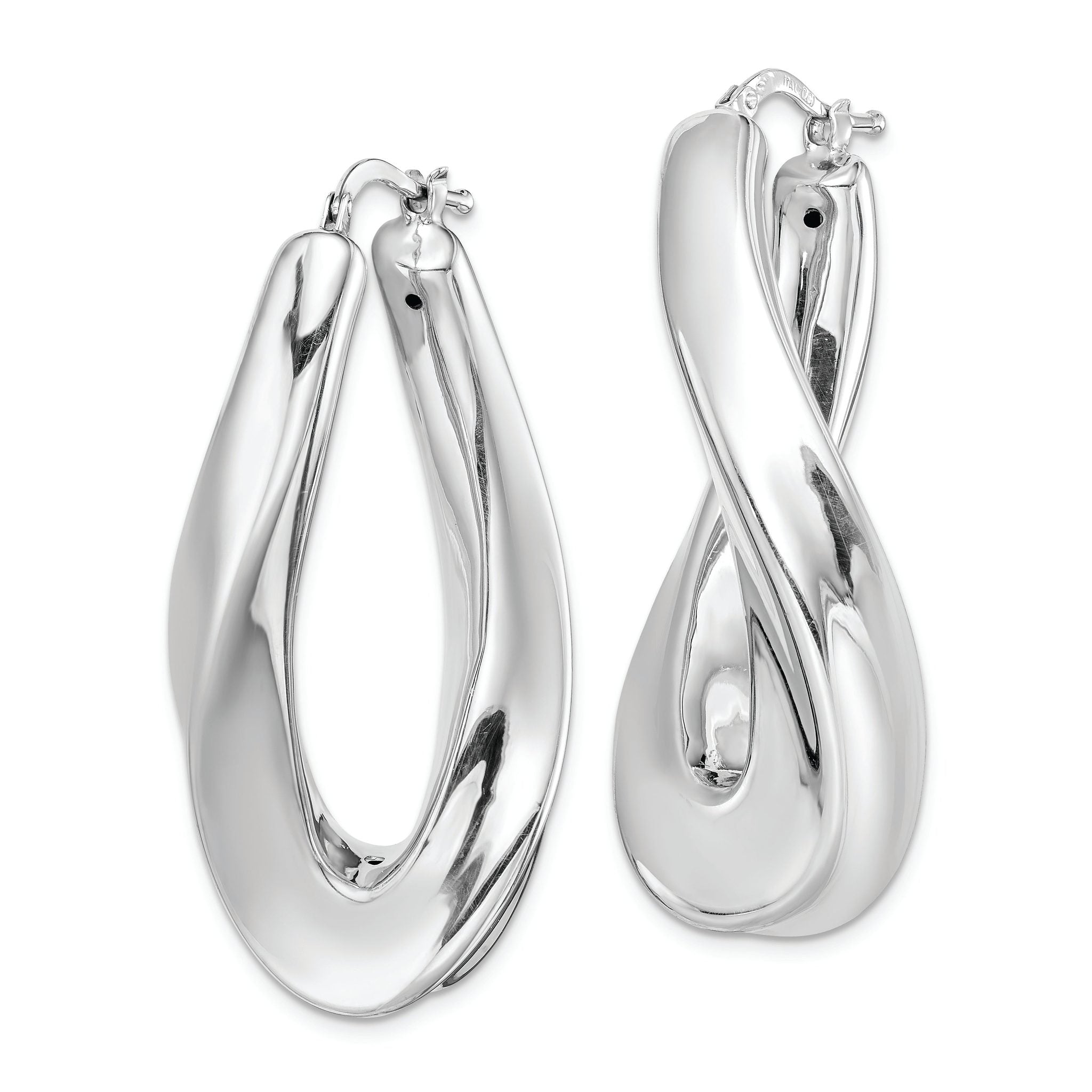 Sterling Silver RH-plated Polished Twisted Hollow Oval Hoop Earrings Secondary image